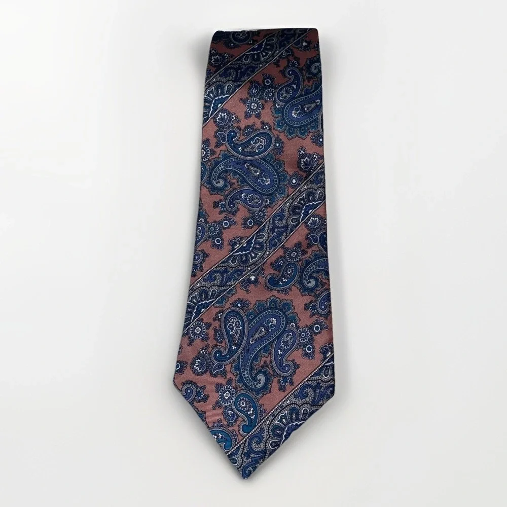 VTG Christian Dior Monsieur Italian Silk Necktie Paisley Pink Blue Made In USA